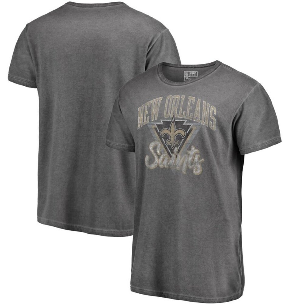 New Orleans Saints Black Shadow Washed Retro Arch T-Shirt, Gray Fanatics NFL Tee